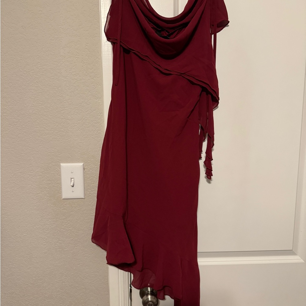 Motel Rocks Asymmetrical Burgundy Dress